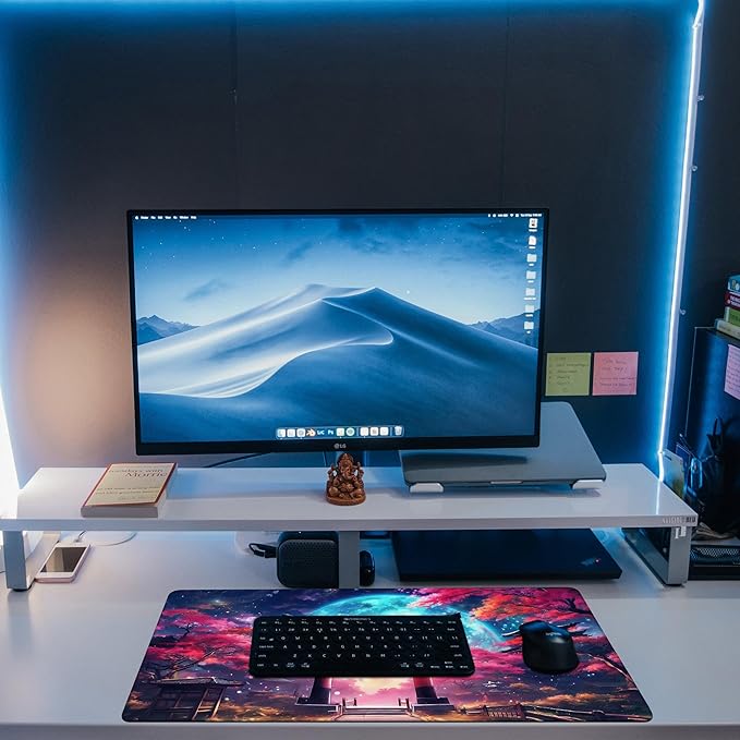 Anime Torii Gate Desk Mat, Cherry Tree and Galactic Sky Large Gaming Mouse Pad, 31.5"x15.7" Extended Big Computer Keyboard Mouse Pad with Non-Slip Base and Stitched Edge
