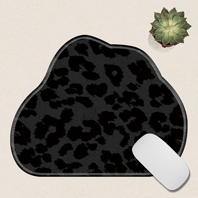 Cute Mouse Pad Plus 1 Coaster, Small Gaming Mouse Mat 11.8 x 9.45 inches, Travel Mouse Pads with Durable Stitched Edges Non-Slip Base, Black Leopards Decor Mousepad for Office Home