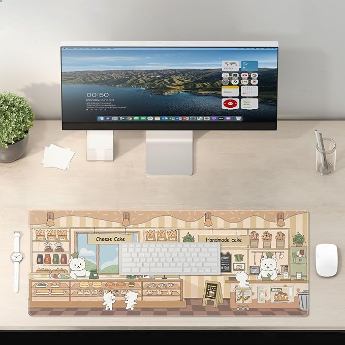 Cute Mouse Pad Large Desk Mat Extended Keyboard Pad Funny XL Mousepad with Non-Slip Base and Stitched Edge Kawaii Bear Mouse Mat Desk Pad 31.5 x 11.8 in Mouse Pads for Desk Decor Home Office Gaming