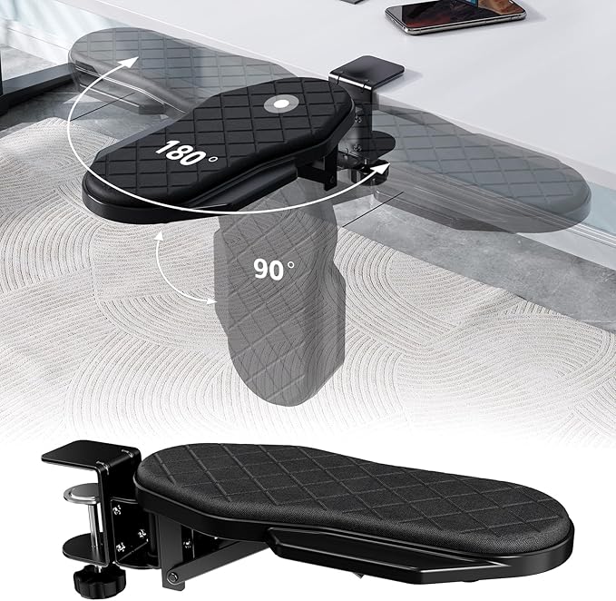 Ergonomics Desk Extender Tray, Table Mount Arm Wrist Rest Shelf, 90° Foldable Elbow Arm Support,Foldable, 180° Swivel, Computer Desk Extender Tray for Home and Office (Folding and Rotating)