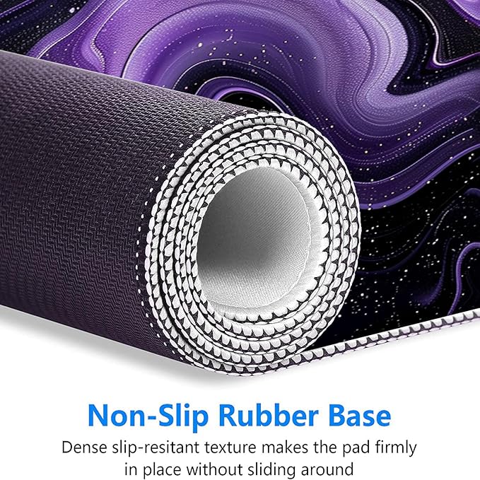Dark Purple Ripples Desk Pad Mouse Pad Black Purple Lines Large Gaming Mouse Mat with Stitched Edges,Non-Slip Waterproof Rubber Base Mous Mat Office Computer Keyboard Laptop Home 35.4"x15.7"