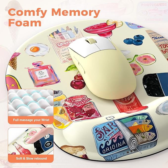 iLeadon Large Desk Cover Mat, Non Slip Gel Mouse Pad with Wrist Support Extra Large, Computer Desk Mat with Keyboard Wrist Rest and Mouse Pad Set, Computer Mats for Desktop Women (Vintage Stickers)