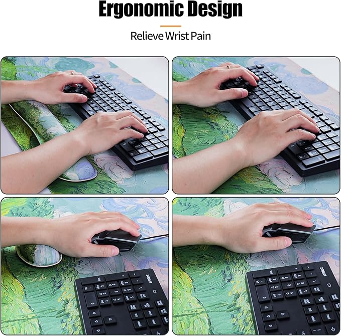 Bloss Green Mouse Pad with Wrist Support, XL Desk Mat for Desktop, Wrist Rest with Mouse and Keyboard Pad, Desk Pad Protector for Office and Home-Green Wheat Field(35.4 x 15.7 Inches)