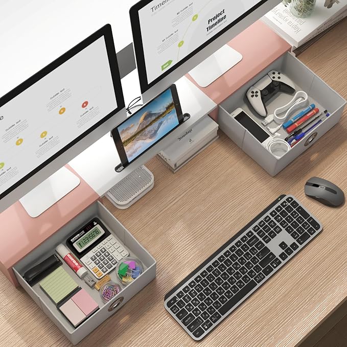 WESTREE Dual Monitor Stand Riser – with Two Drawers