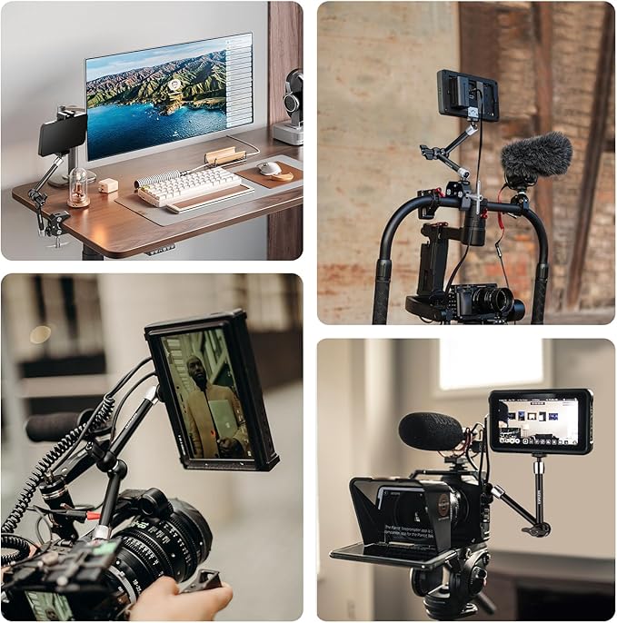NEEWER 9.8"/25cm Magic Arm with Super Clamp & Cleaning Cloth, 1/4" & 3/8" Threads for Flash/LED Light/Microphone/DSLR Camera Monitor Compatible with SmallRig Camera Cage, Max Load: 4.4lb/2kg, ST25C