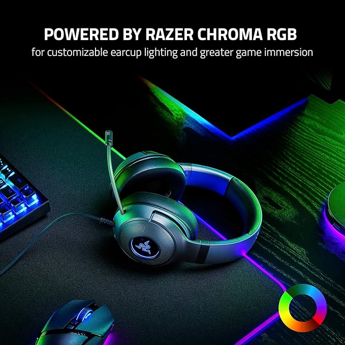 Razer Kraken V3 X Wired USB Gaming Headset: Lightweight Build - Triforce 40mm Drivers - HyperClear Cardioid Mic - 7.1 Surround Sound - Chroma RGB Lighting - Black,(Pack of 8)