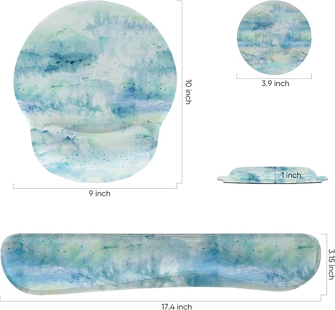 Ergonomic Keyboard Mouse Pad Wrist Rest Support Set for Laptop/Computer/Desktop,Memory Foam Hand Rest Wrist Cushion for Gaming/Office,Lightweight Comfortable (Landscape Painting)
