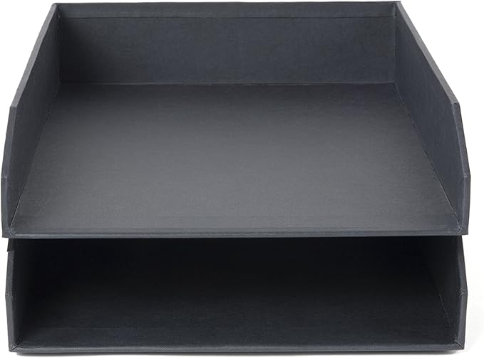Bigso Hakan Letter Trays - Stackable Paper Tray Organizer with Stable Rubber Feet for A4 or Letter Size Documents - 9.1 in x 12.2 in x 2.4 in - Pack of 2 - Dark Grey
