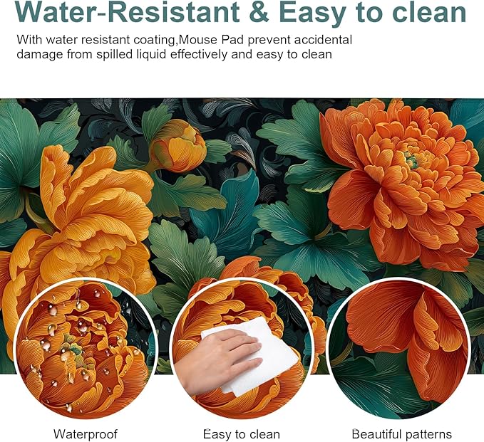 Retro Flower Spring Extended Gaming Mouse Pad 35.4x15.7Inch Large Desk Mat Anti-Slip Rubber Base & Durable Stitched Edges for Gamers Smooth Mouse Writing Surface for Desk Office/Home