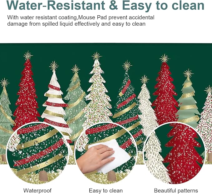 Christmas Tree - Green Extended Gaming Mouse Pad 35.4x15.7Inch Large Desk Mat Anti-Slip Rubber Base & Durable Stitched Edges for Gamers Smooth Mouse Writing Surface for Desk Office/Home