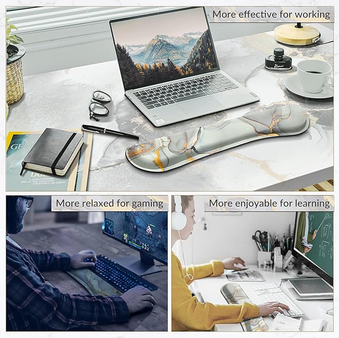 Gimars 17.3'' Extended Keyboard Wrist Rest Pad with 63D High-Density, Firm Memory Foam, Anti-Slip Rubber Base and Ergonomic Design for Typing,Office,Gaming,Computer, Laptop,Cloud Gray Gold
