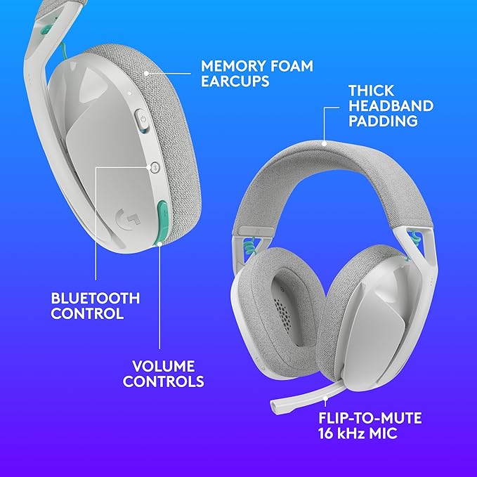 Logitech G321 Lightspeed Wireless Bluetooth Gaming Headset, Dynamic Comfort and fit, 16 kHz Boom mic, 20+ hrs Battery, PC, PS4, PS5, Nintendo Switch, Mobile - White