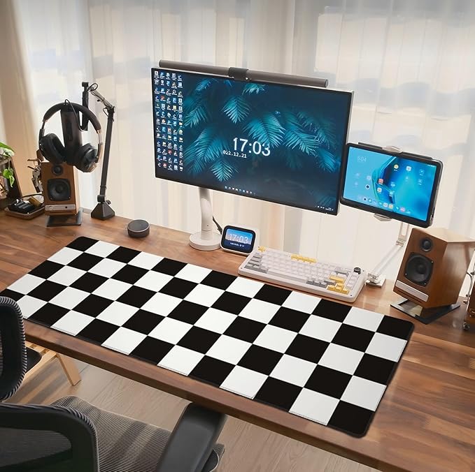 Black and White Checkered Mouse Pad Extended Large Gaming Mousepad XL Big Long Oversized Desk Mat Stitched Edges 31.5 X 11.8 Inch for Home Office