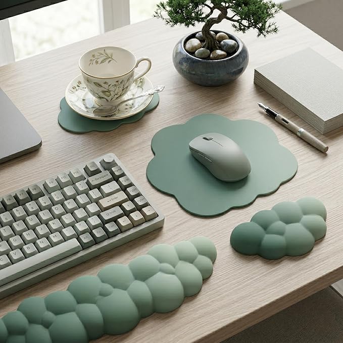 Cloud Mouse Pad Keyboard Wrist Rest for Mouse 4PCS Mini Small Desk Mat Pad Set Memory Foam Non-Slip Cute Ergonomic Gaming Mouse Wrist Support for Computer Home Office Gradient Green