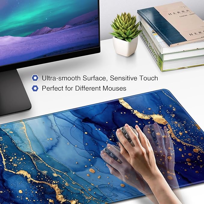 Mousepad Blue, Large Gaming Mouse Pad XXL 35.4×15.7in, Extended Computer Keyboard Mouse Mat Desk Pad for Laptop with Stitched Edges, Waterproof Mousepad for Gamer Home&Office Women