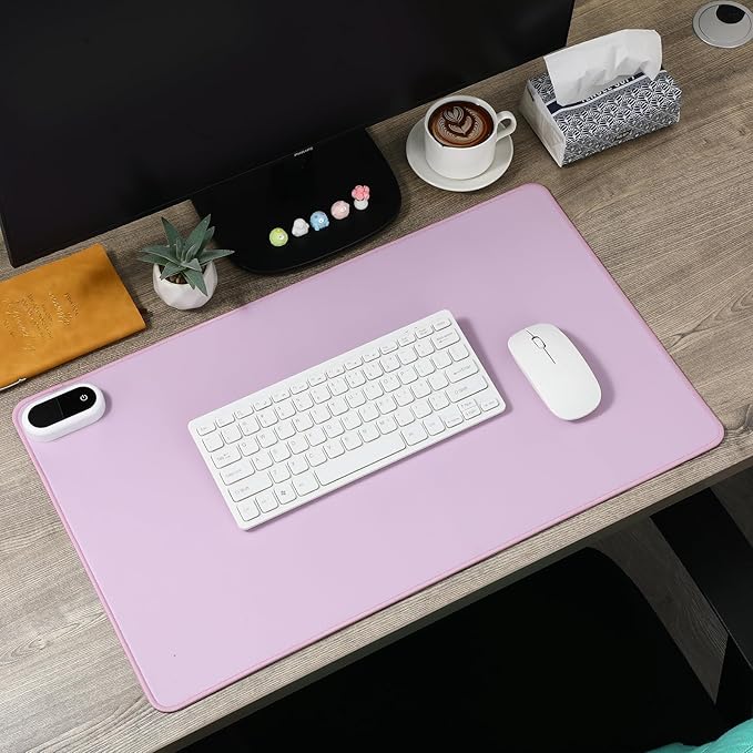Konohan Heated Desk Pad Warm Mouse Pad, 5 Heating Level & 4 Hour Auto Shut-Off, PU Leather Warm Mouse Mat Heating Keyboard Gaming Mice Warmer Mat Only Supports 110v(Purple Color,23.6"x 14.2")