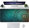 Large Gaming Mouse Pad for Desk,Retro Mandala Flower Desk Mat for Desktop,Mandala Floral Desk Pad, Extended Big Computer Keyboard Mouse Pad with Non-Slip Base and Stitched Edge 35.4"x15.7"