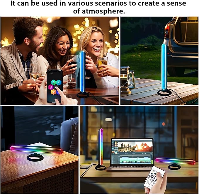 RGB Light Bar for Desk 2 Pack USB Powered Ambient Table Lamp with App & Remote Control Color Changing LED Mood Lights for Gaming Setup TV Backlight, Bedroom Decor