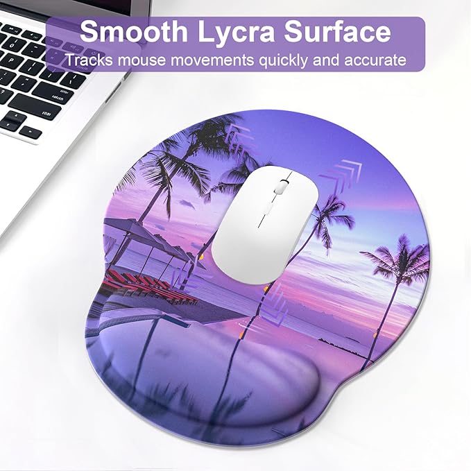 Ergonomic Mouse Pad with Wrist Rest and Keyboard Wrist Rest, Mousepad and Keyboard Pad, Non-Slip Rubber Base, Mouse Pad Wrist Support for Gaming, Computer, Office, Home, Purple Beach