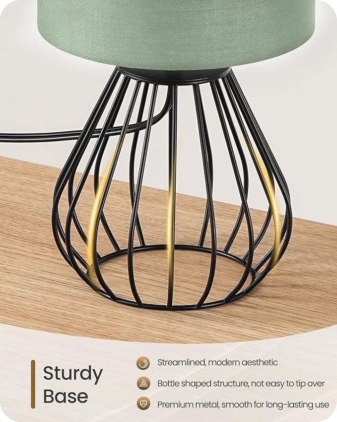 Green Table Lamp, Small Sage Green Lamp with Linen Shade & Black Metal Base, Modern Nightstand Lamp, 2700K LED Bulb Included, Cute Desk Lamp for Kids Room, Bedroom, Living Room, J06TL05