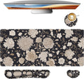 Floral Large Mouse Pad with Wrist Support Set of 4,Large Gaming Mouse Pad+Keyboard Rest+Mouse Wrist Rest+Coaster,Ergonomic Mouse mat,Anti-Slip,Memory Foam Desk Mat for Home Office Gaming (Rose)