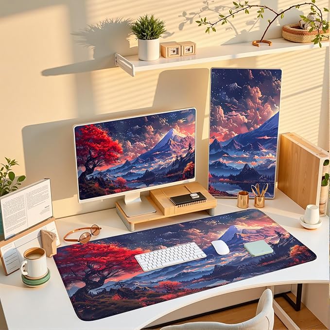 Japanese Mouse Pad Mt Fuji Desk Pad Mat Floral Mousepad XXL Desk Decor Office Decor Accessory Gaming Mouse Pad Cute Computer Laptop Keyboard Mat