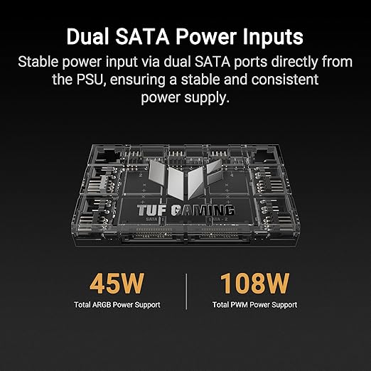 ASUS TUF Gaming ARGB PWM Fan Hub (Connects six case Fans, PWM Fan and RGB Connector, Clear Power and Operation Indicators, Stable Dual SATA Power Support)