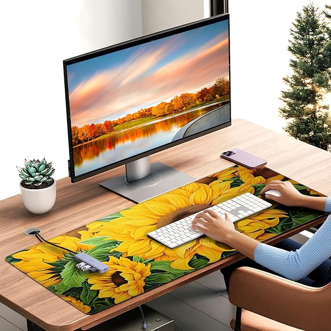 XXL Large Gaming Mouse Pad, 35.4 x 15.7 inches, with Non Slip Rubber Base, Extended Keyboard Pad for Home Computer Office Workstations, Large Laptop Mouse Pads Sunflower