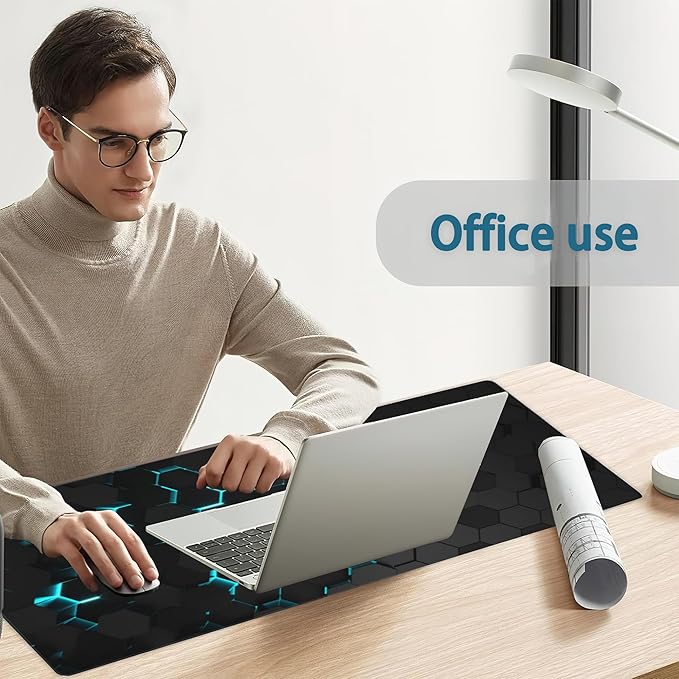 Gaming Mouse Pad, Blue Honeycomb Science Technology Extended Mouse Pad Gaming Large, Big Desk Mat with Non-Slip Base and Stitched Edge,Long Computer Keyboard Mouse Mat for Home Office Work 31.5"x15.7"