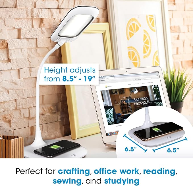 OttLite Prevention LED Desk Lamp with Wireless Charging - Designed to Reduce Eyestrain - Adjustable Flexible Neck, 3 Color Modes & Touch Controls - Crafting, Office Work, Reading & Studying