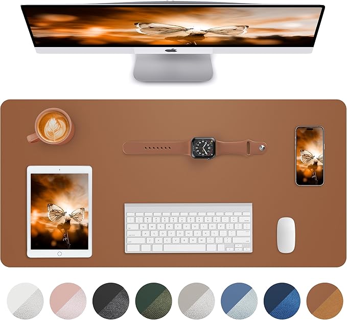 Leather Desk Pad Blotter,Mouse Pad,Office Desk Mat, Non-Slip PU Leather Desk mat,Large Desk mat,Waterproof Keyboard mat for Office/Home/Decor (Brown,31.5" x 15.7")