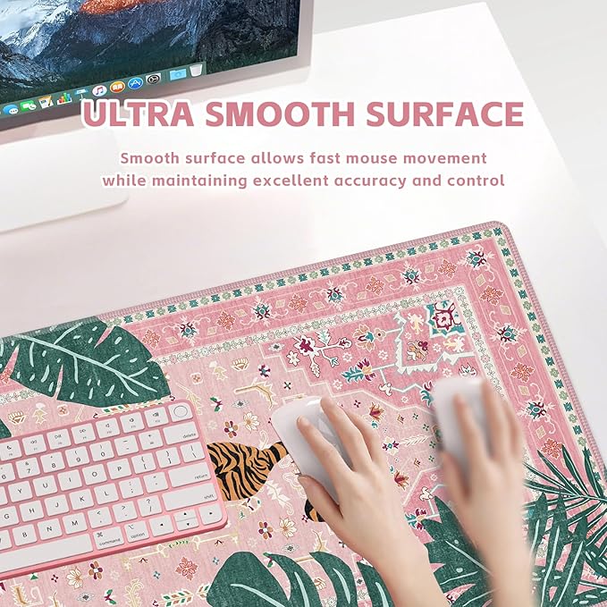 Baziabbo Cute Desk Mat,XXL Extended Large Mouse Pad,Gaming Mousepad with Stitched Edge,Non-Slip Rubber Base Keyboard Desk Pad for Home Office Study Game (A-Pink)
