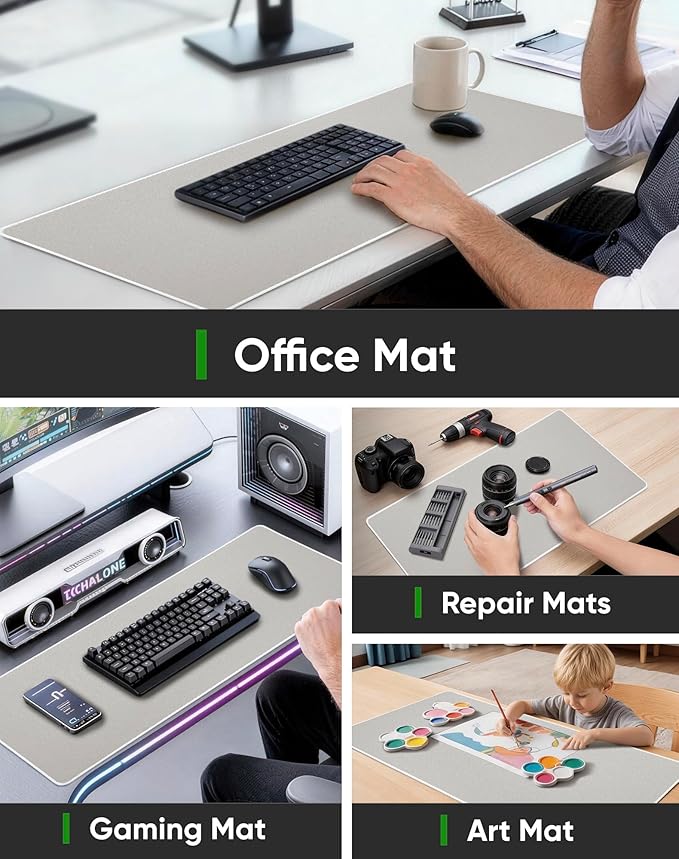 ALOANES Beige Waterproof Desk Mat, Large Mouse Pad with Extended Mouse Mat, with Anti Slip Base, Stitched Edge, Grain Jacquard Surface, Perfect for Gamer, Office & Home, 3XL 15.74"x35.43"x0.12"