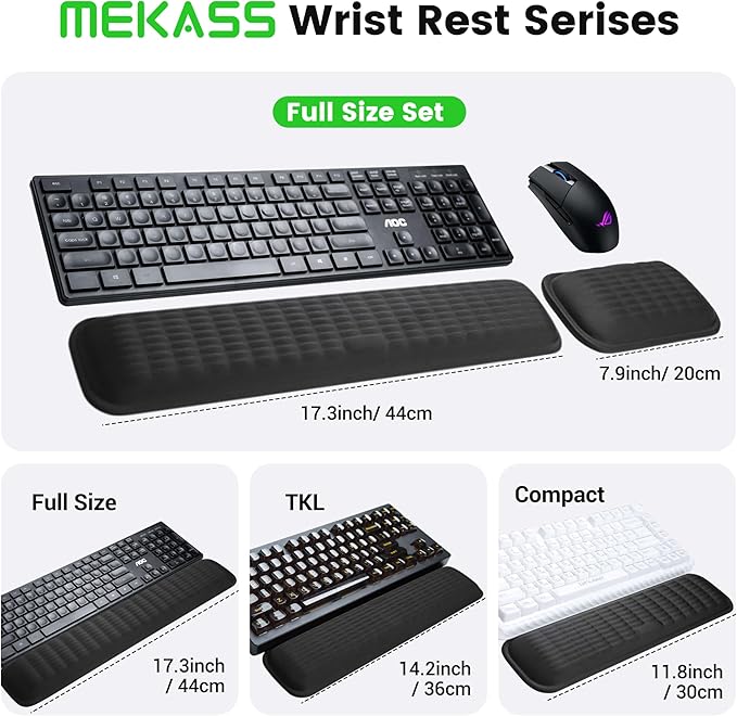 MEKASS Ergonomic Wrist Rest for Keyboard and Mouse, Soft Memory Foam Keyboard Wrist Rest Set with Non-Slip Silicone Base, Easy Typing, Comfort for Office, Work, Gaming (Purple)