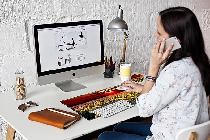 24x12 inch Mouse Pad Large Desk Mat Sunflower Mousepad Gaming Long Extended Protector Mat Big Computer Mat for Wireless Mouse Non Slip Home Work