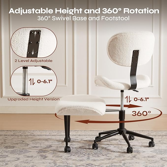 Ergonomic Cross Legged Chair for ADHD, Meditation Chair with 360° Swivel Wheels, Kneeling Office Chair with Back Support, Strong Lumbar Support, Teddy Fabric, White