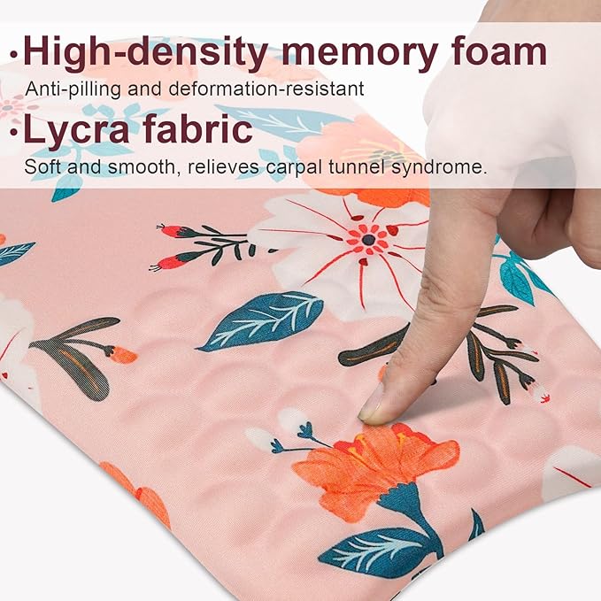 Ergonomic Wrist Mouse Pad with Massage Design, Wrist Rest Pain Relief Mousepad with Memory Foam Non-Slip PU Base, Mouse Pad with Wrist Support for Wireless Mouse & Desk, Y Pink Flowers