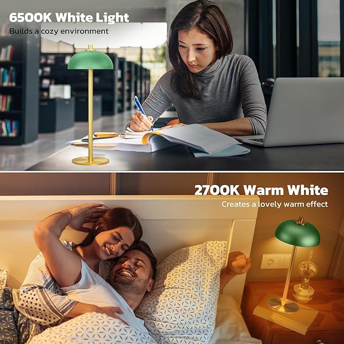 2 Pack Cordless Table Lamp, 5000mAh Portable Rechargeable Table Lamp, 3 Color Modes Stepless Dimming Table Light with Memory Function, for Dinner, Patio, Home, Restaurant.(Green)