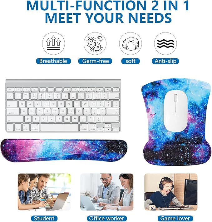 RICHEN Keyboard Wrist Rest Pad and Mouse Wrist Rest Support Mouse Pad Set,Durable & Comfortable & Lightweight for Easy Typing & Pain Relief-Ergonomic Support (Galaxy)