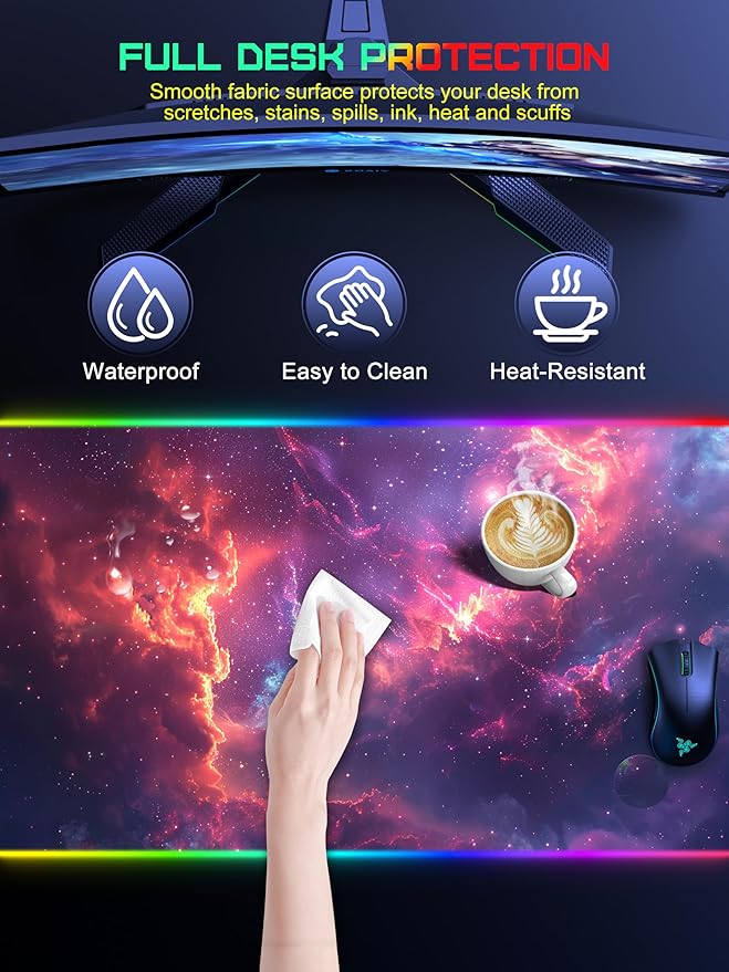 TopMade Wireless Charging Mouse Pad, RGB Gaming Mousepad Home Office Desk Pad, 31.5” x 15.8” Large Desk Mat, Waterproof Keyboard Pad, Galaxy Nebula (Includes 20W PD Power Adapter & 6.56ft Woven Cable)
