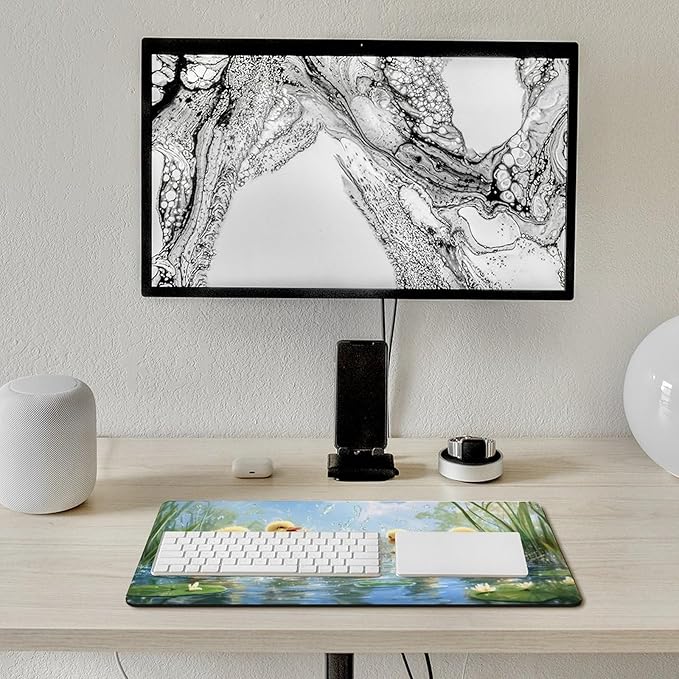 Large Ergonomic Gaming Mouse Pad Playful Ducklings in Pond - Cute Waterfowl Theme with Non-Slip Base Water-Resistant Surface and Stitched Edges 30x60cm