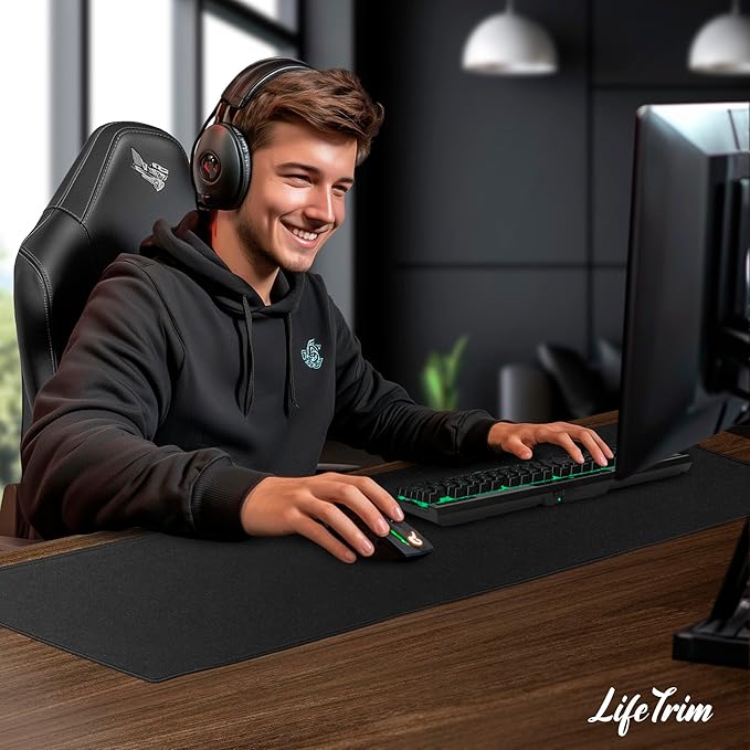 36” x 13” Extra Large Mouse Pad Gaming Extended Keyboard Mat Full Desk Cover Oversized Mouse Pad XL Desk Protector Mat Giant Thick Black Gaming XXL Mousepad Large Desk Mats Deskpad