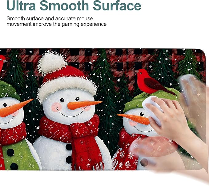 Three Snowmen Extended Gaming Mouse Pad 35.4x15.7Inch Large Desk Mat Anti-Slip Rubber Base & Durable Stitched Edges for Gamers Smooth Mouse Writing Surface for Desk Office/Home