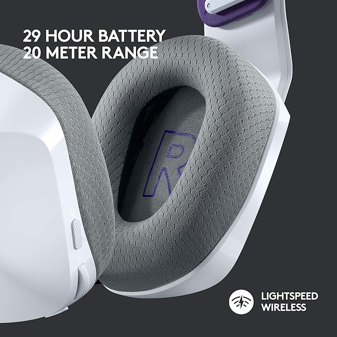 Logitech G733 Lightspeed Wireless Gaming Headset with Suspension Headband, LIGHTSYNC RGB, Blue VO!CE mic Technology and PRO-G Audio Drivers - White