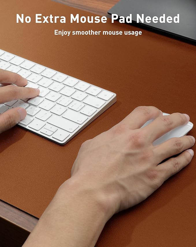 Aothia Faux Leather Desk Mat - Large Mouse Pad, Non-Slip PU Leather Blotter, Waterproof Writing Surface for Office and Home (Brown, 42" x 17")