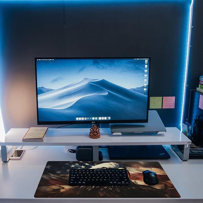 Desk Mat,American Bald Eagle Large Gaming Mouse Pad XL,USA Flag Eagle Desk Pad,Extended Big Computer Keyboard Mousepad with Non-Slip Base and Stitched Edge 31.5"x11.8"