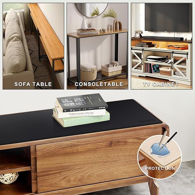 MAIDERN 70.8” x 7.9” Narrow Table Cover, Reversible Leather & Cork Console Table Mat, Long Slim Table Protector for Sofa Table, Entryway, Sideboard, Hallway, or Buffet Table (Black)