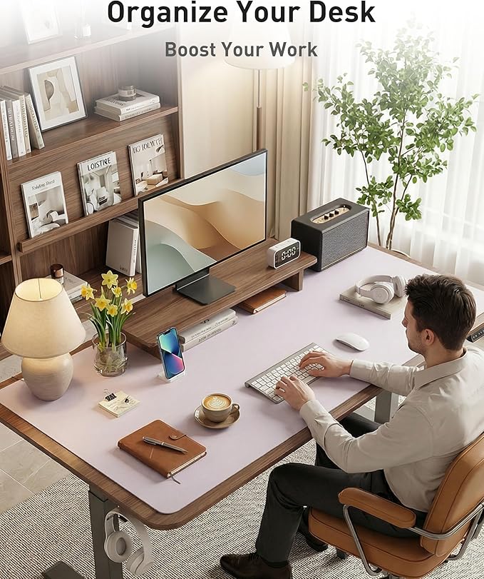 Aothia Faux Leather Desk Mat - Large Mouse Pad, Non-Slip PU Leather Blotter, Waterproof Writing Surface for Office and Home (Soft Lavender, 42" x 17")