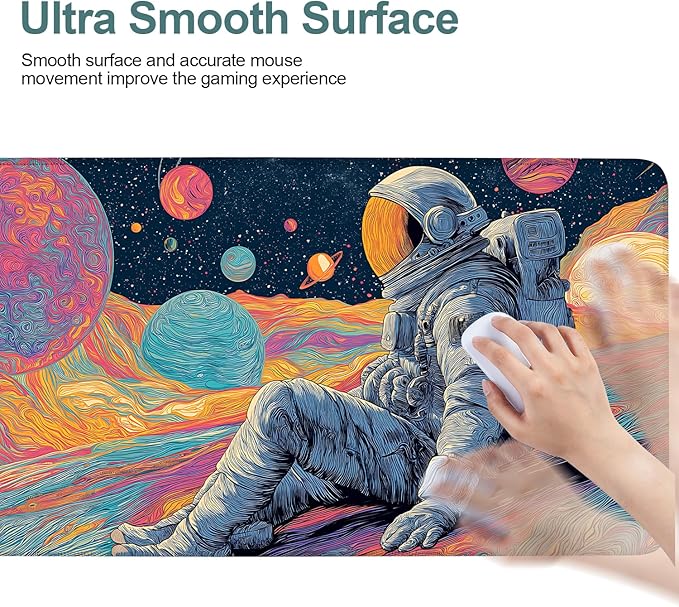 Astronaut Extended Gaming Mouse Pad 35.4x15.7Inch Large Desk Mat Anti-Slip Rubber Base & Durable Stitched Edges for Gamers Smooth Mouse Writing Surface for Desk Office/Home
