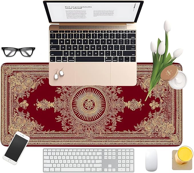 Red Vintage Extended Gaming Mouse Pad 31.5x11.8inches Large Desk Mat Anti-Slip Rubber Base & Durable Stitched Edges for Gamers Smooth Mouse Writing Surface for Desk Office/Home
